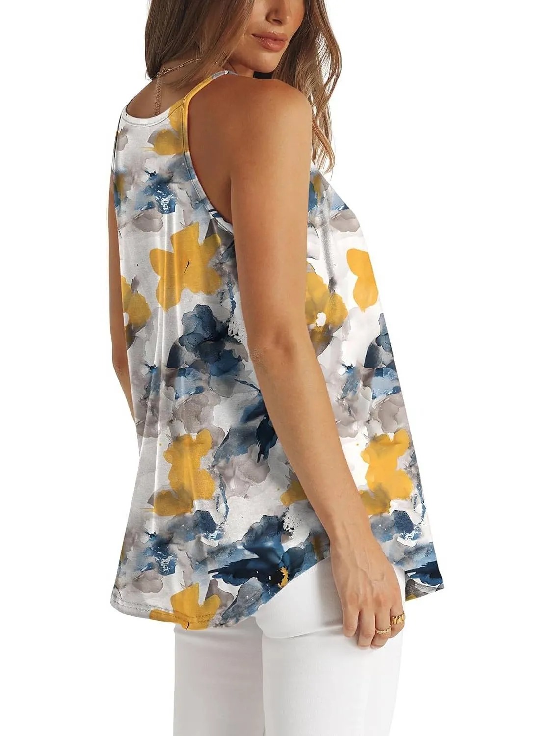 HOT SALE Women's Curved Hem Pleated Spaghetti Strap Tank Tops