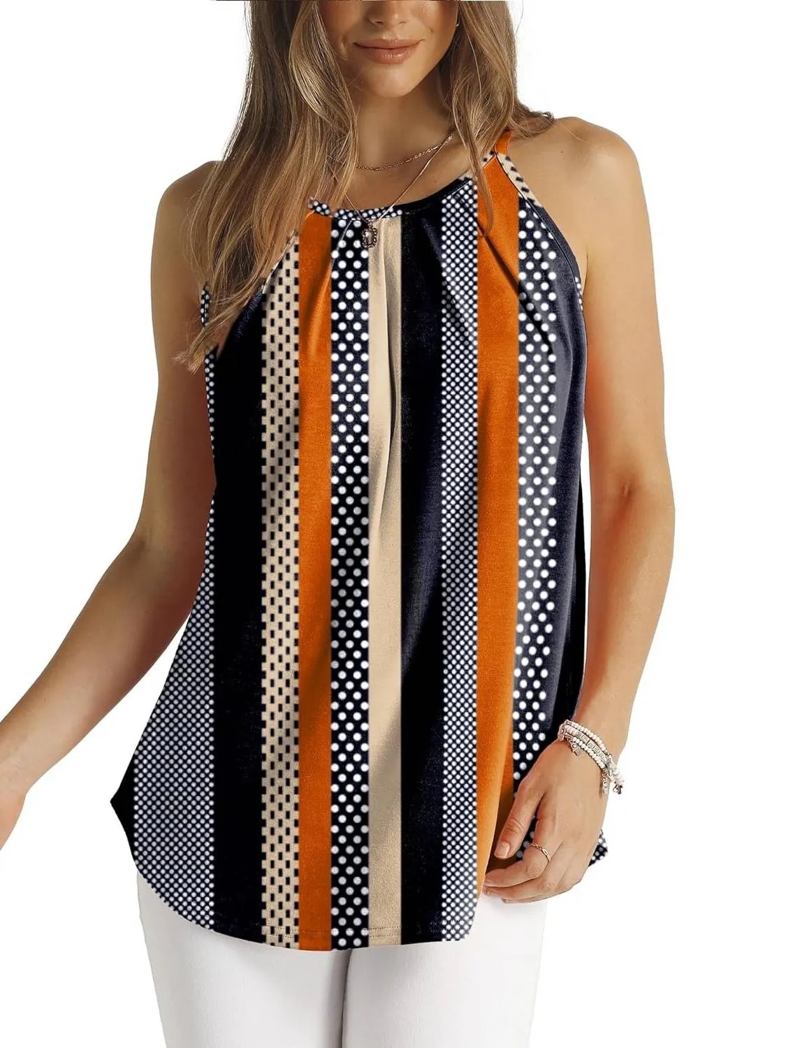 HOT SALE Women's Curved Hem Pleated Spaghetti Strap Tank Tops