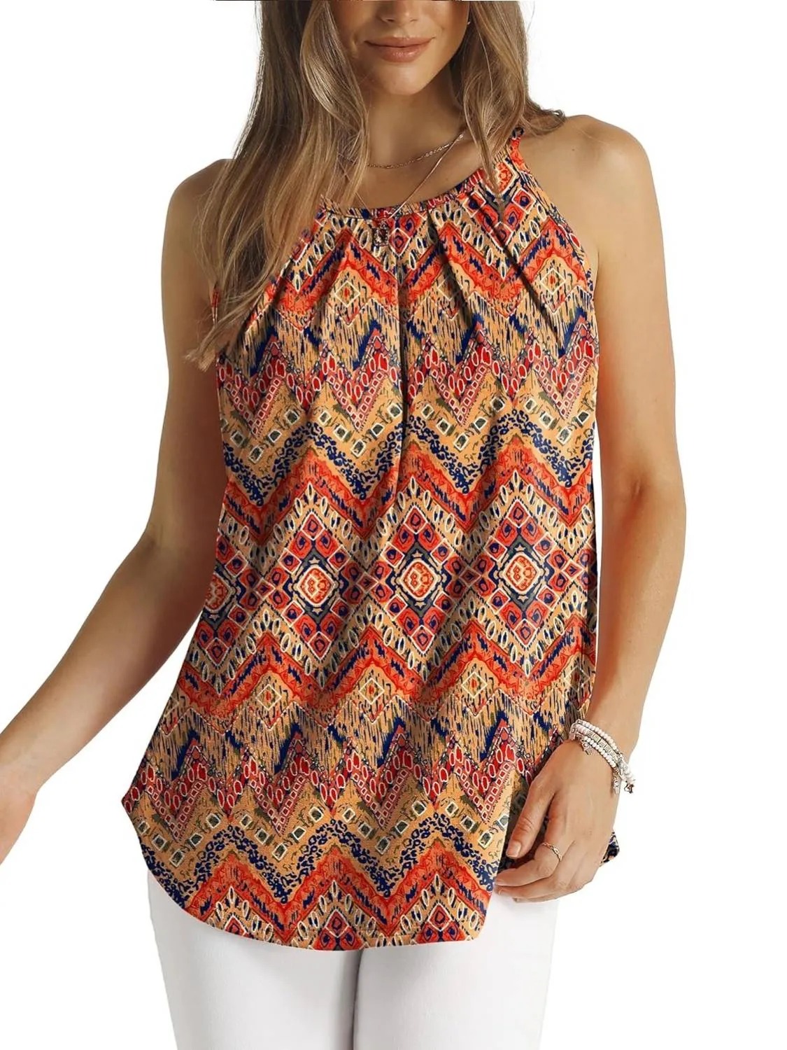 HOT SALE Women's Curved Hem Pleated Spaghetti Strap Tank Tops