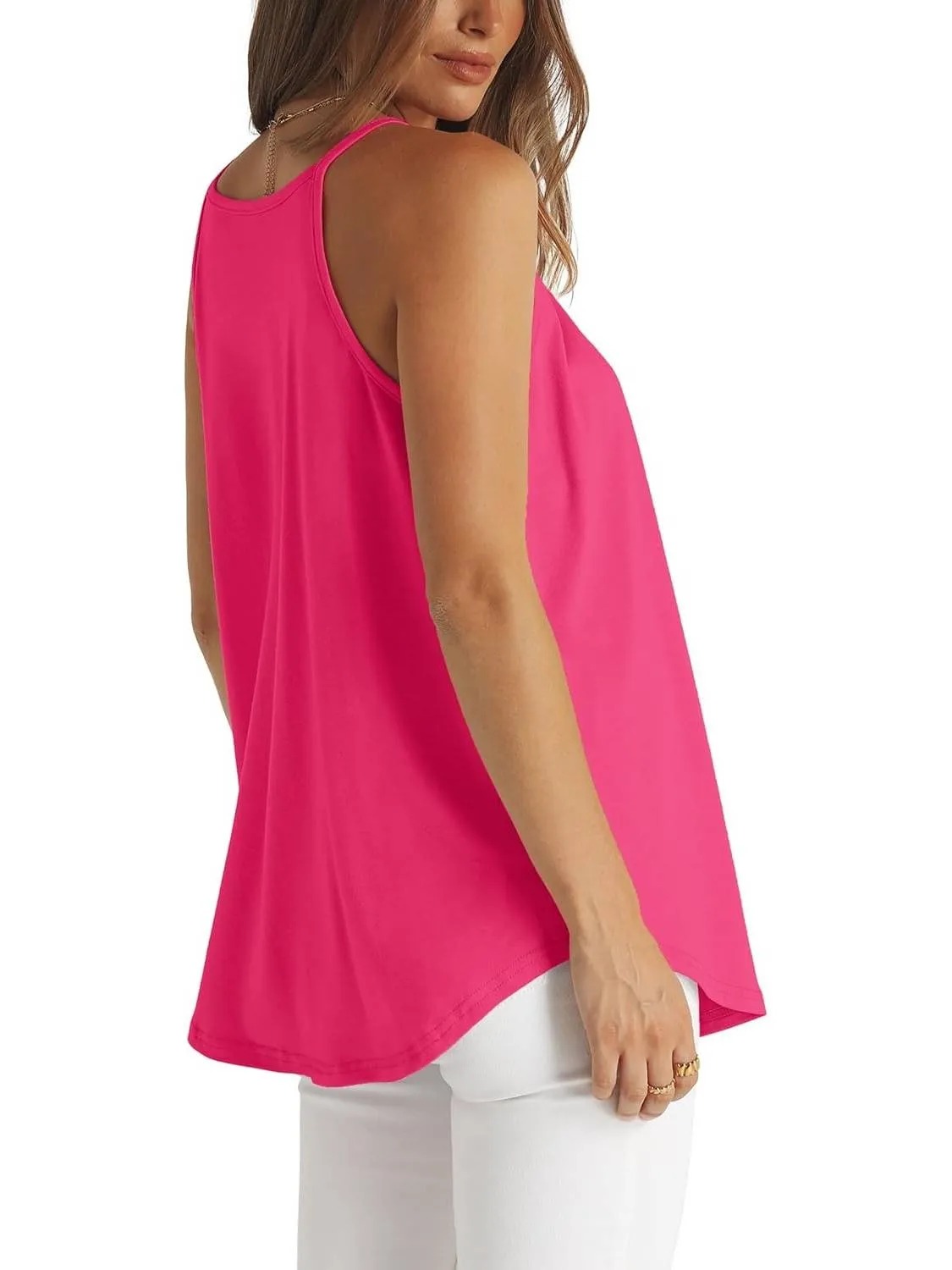 HOT SALE Women's Curved Hem Pleated Spaghetti Strap Tank Tops