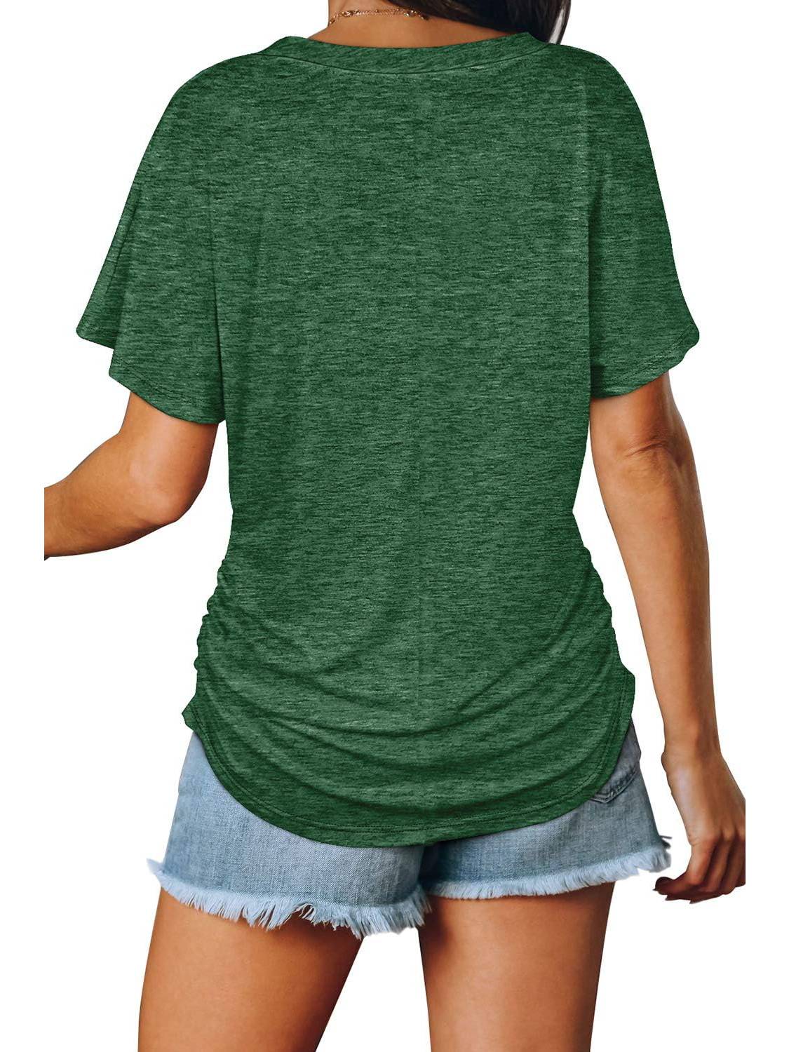 Womens Short Sleeve V Neck Dolman Tops with Side Shirring