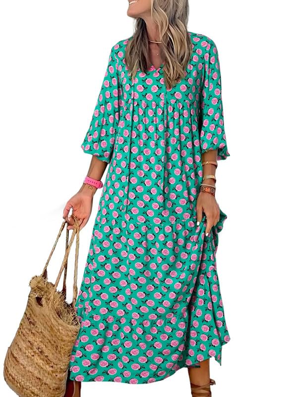 Women's Boho Puff Sleeve Maxi Dress (Buy 2 Free Shipping)