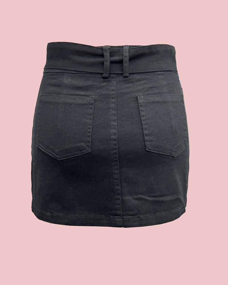High Waisted Mini Slim Fit Denim Skirt With Shorts Underneath