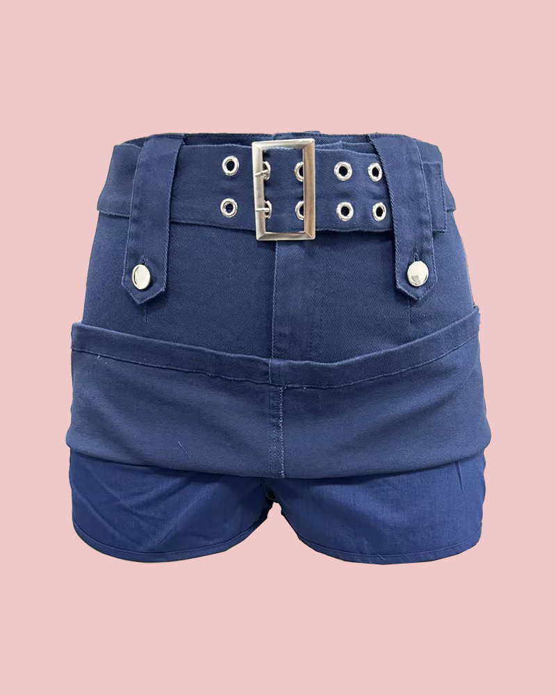 High Waisted Mini Slim Fit Denim Skirt With Shorts Underneath