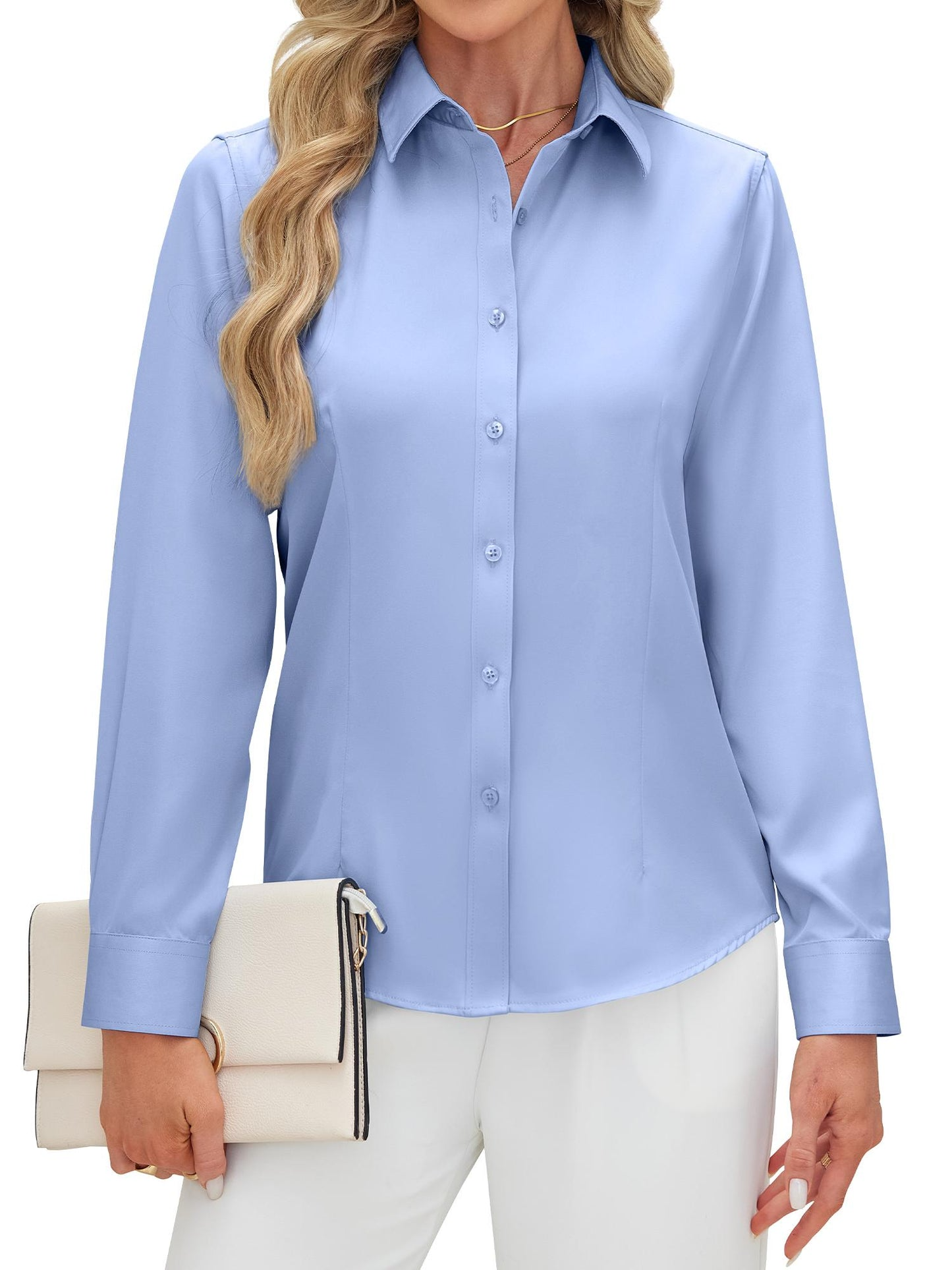 Women's Long Sleeve Button Down Shirts Wrinkle-Free Office Work Blouse