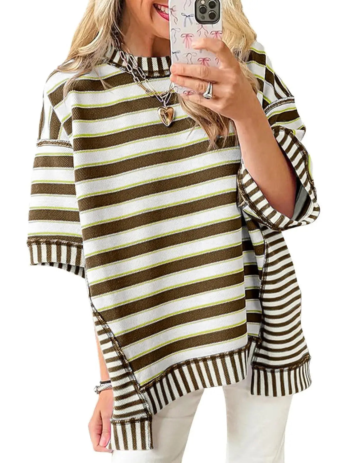 🔥Women's Mixed Stripes Oversized T-shirt