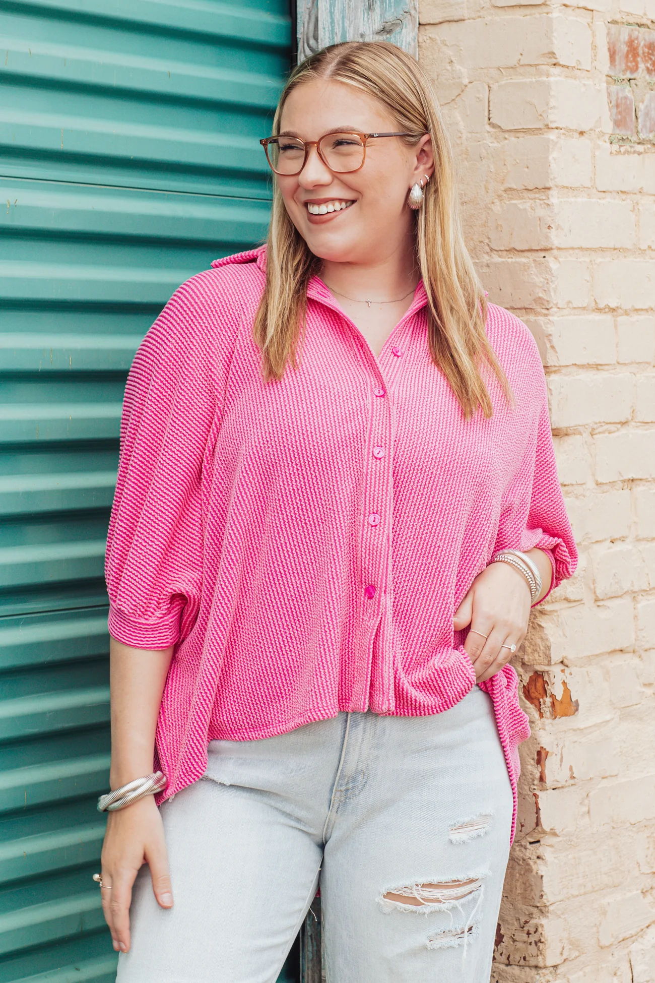 Women's Seasons Ribbed Button Down Top(Buy 2 Free Shipping)