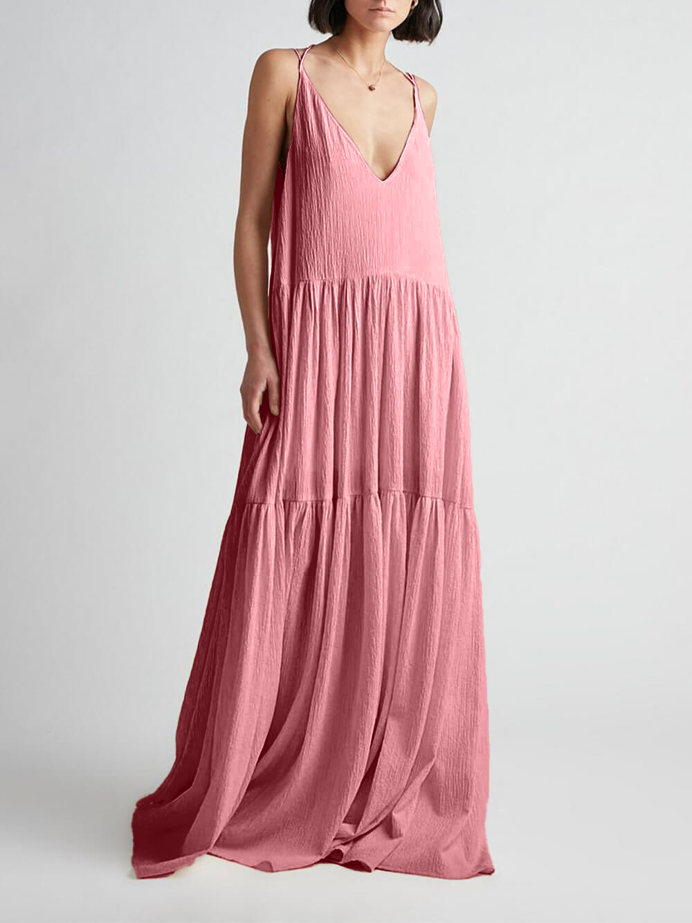 Elegant Resort Deep V-Neckline Strappy Maxi Dress