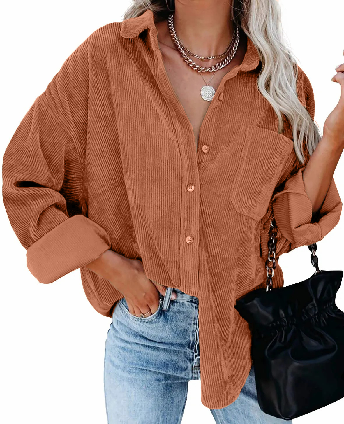 2024 New Autumn Oversized Long Sleeve Corduroy Button Down Shirt(BUY 2 FREE SHIPPING)