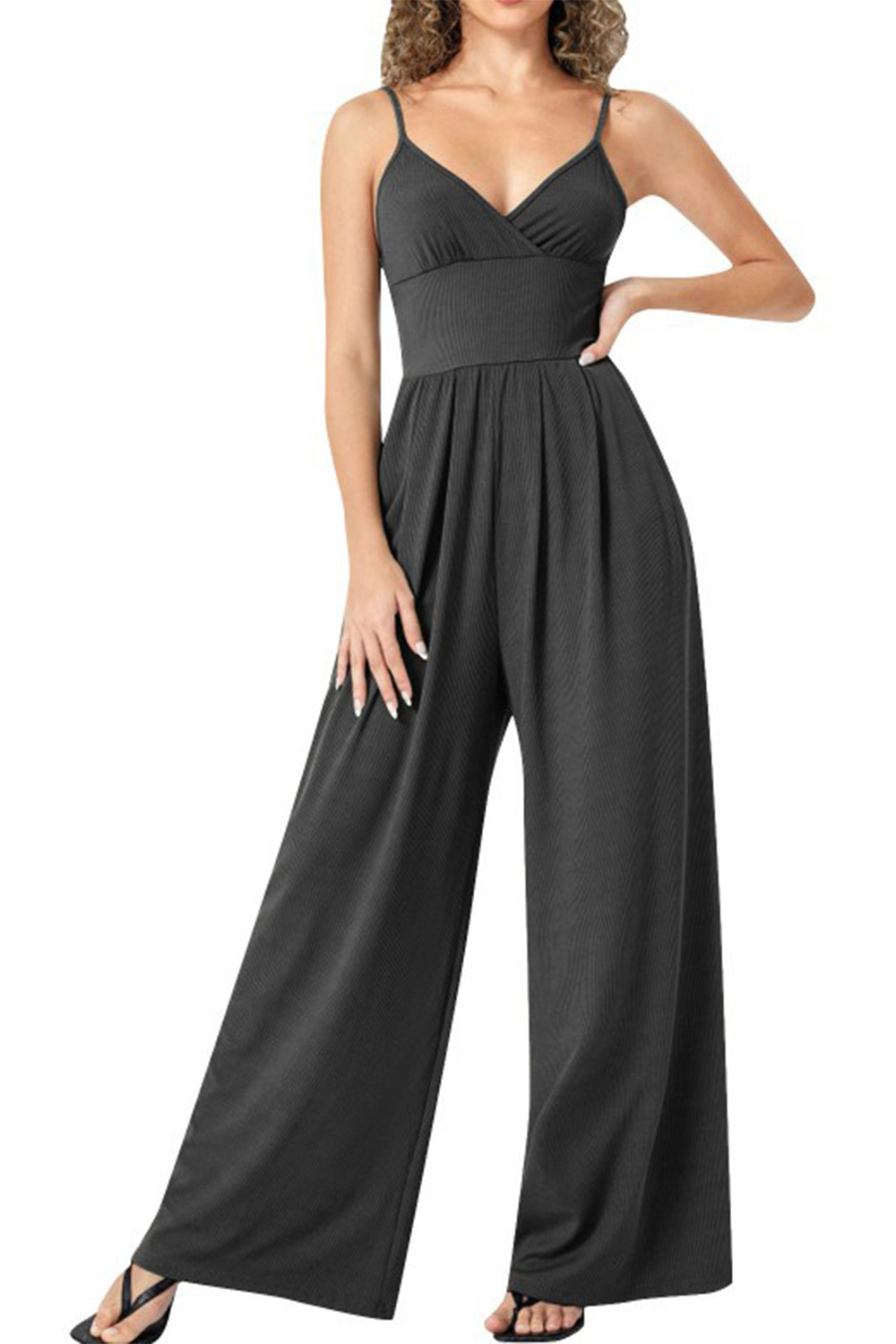Women's V Solid Pocket Adjustable Suspender wide-leg jumpsuit(Buy 2 Free Shipping)