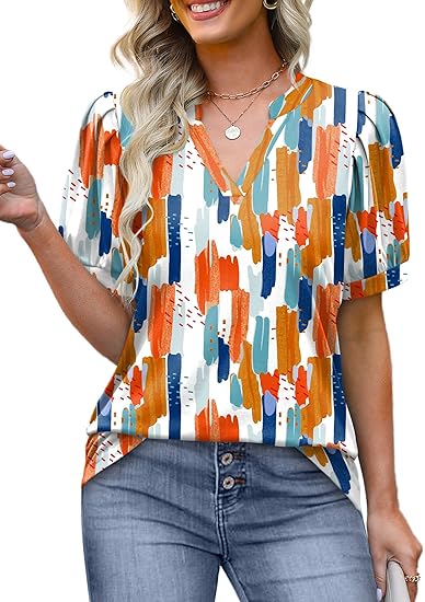 Women's V Neck Floral Print Vintage Shirt Fashion T-Shirt