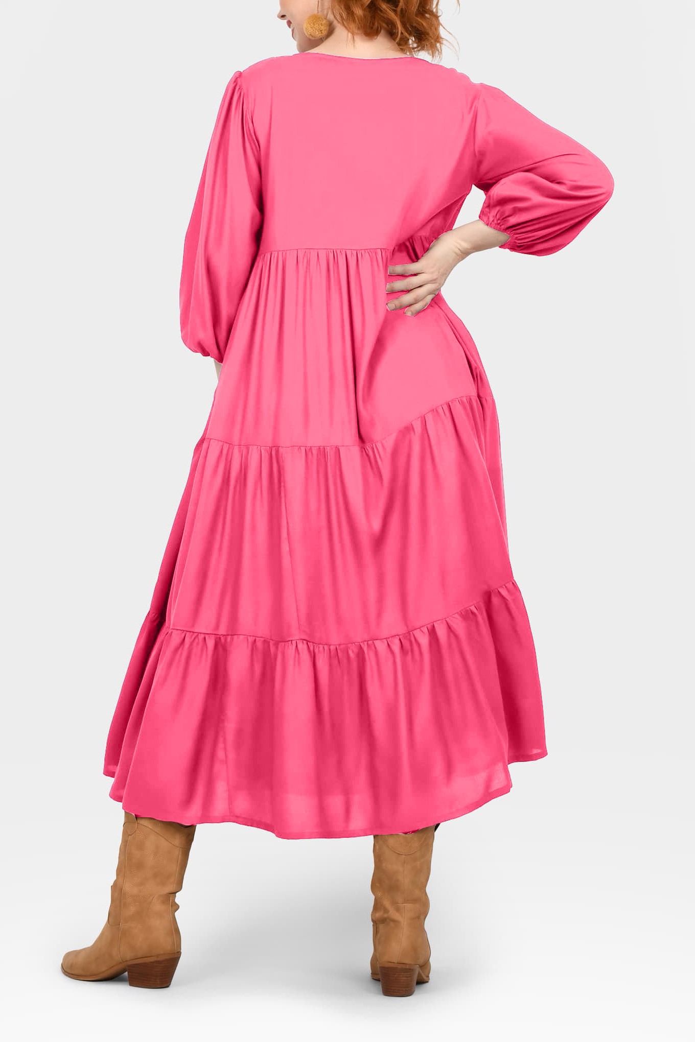 Crew Neck Long Sleeve Layered Maxi Dress