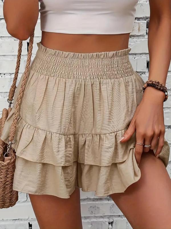 HOT SALE Women's Casual Comfy Elastic High Waist Ruffle Shorts