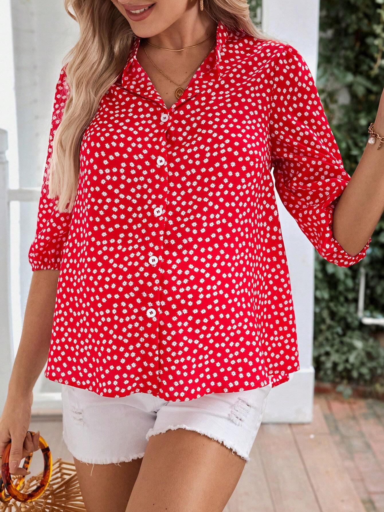 Women's Floral Print Half Sleeve Button Down Shirt Blouse (BUY 2 FREE SHIPPING)