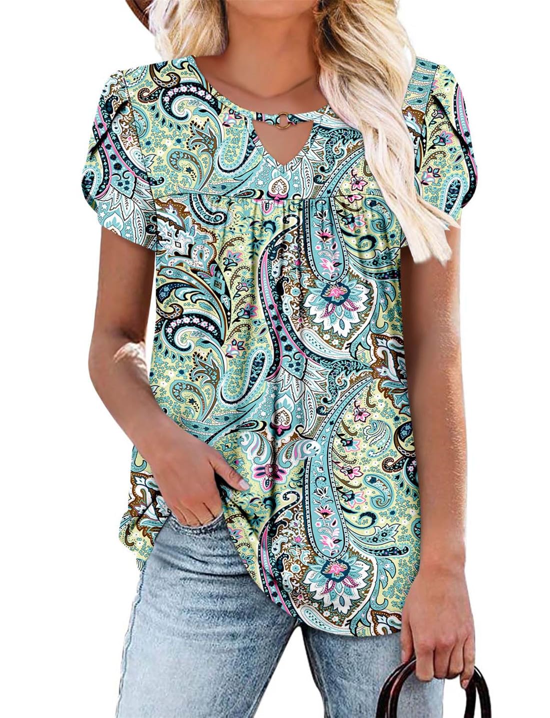 Keyhole Ring V-Neck Tunic Top (BUY 2 FREE SHIPPING)