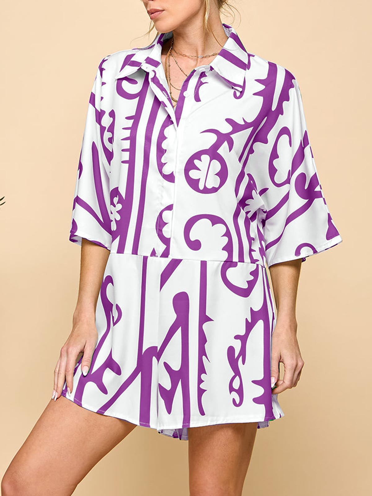 Women's Casual Printed Button-Up Jumpsuit with Pockets(BUY 2 FREE SHIPPING)
