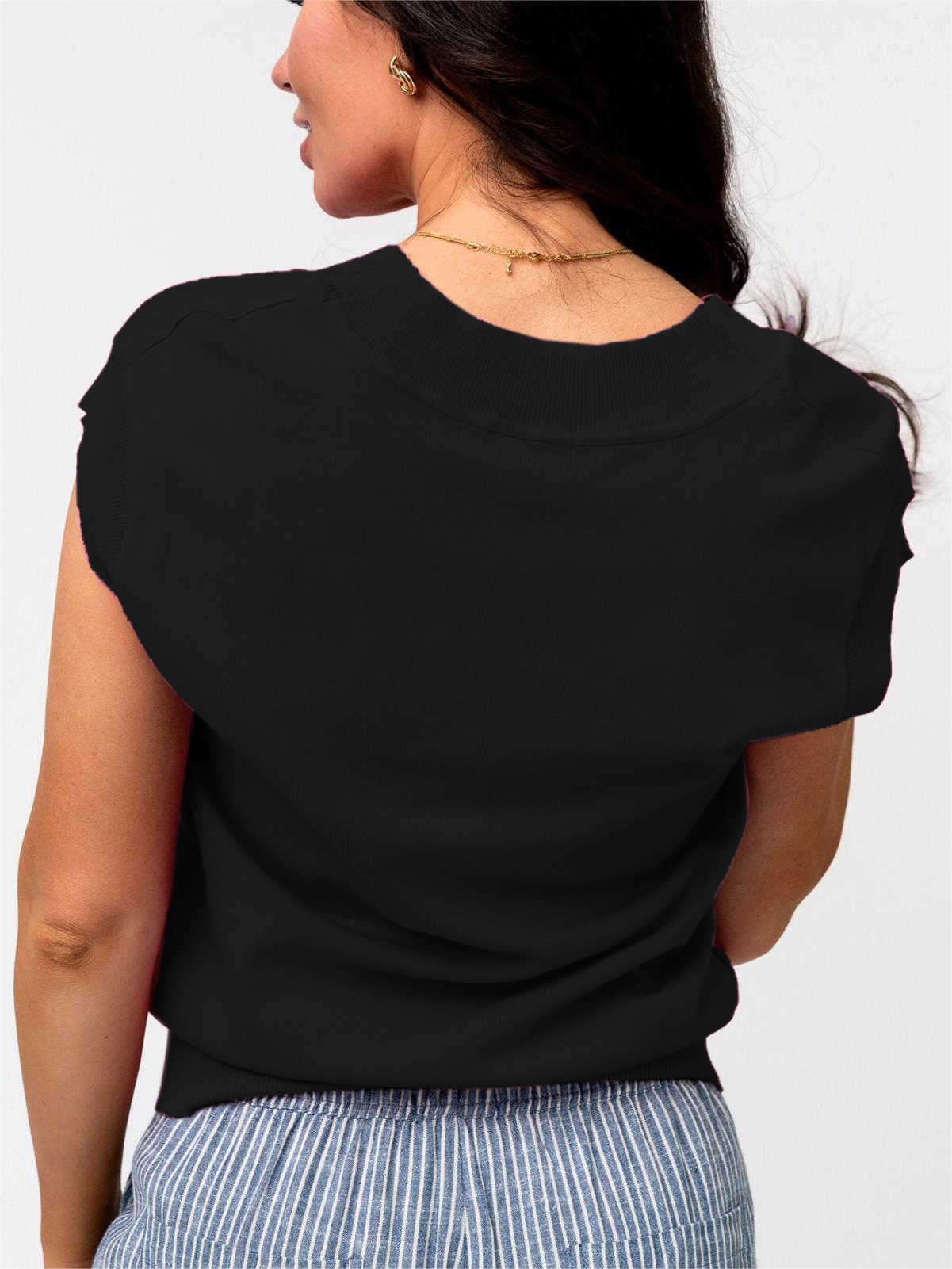 Womens  V Neck Cap Sleeve Basic Tops 💥Buy 3 Free Shipping