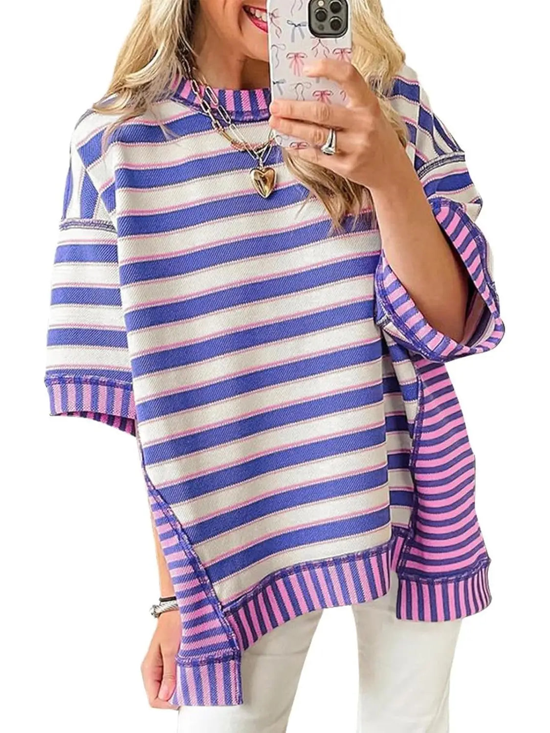 🔥Women's Mixed Stripes Oversized T-shirt