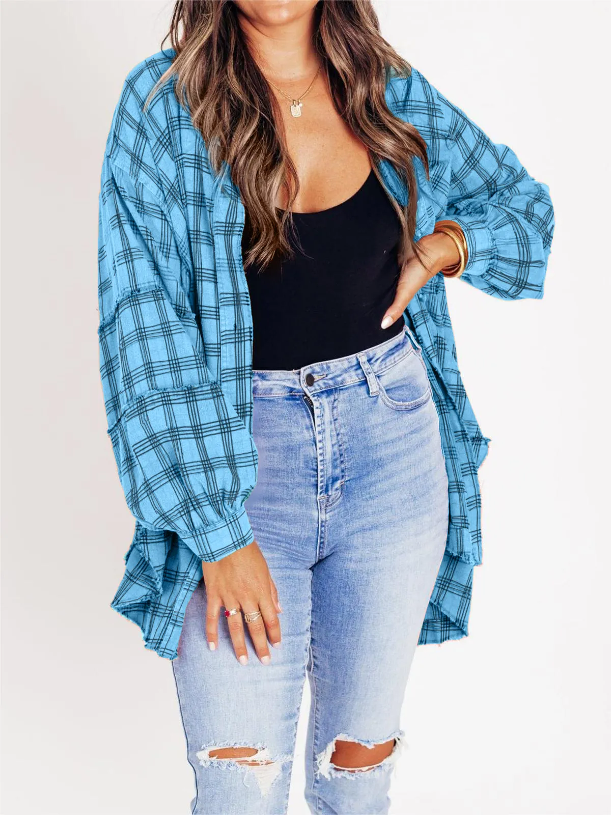 Summer Sale Women's Seams Raw Edge Washed Oversized Shirt Jacket