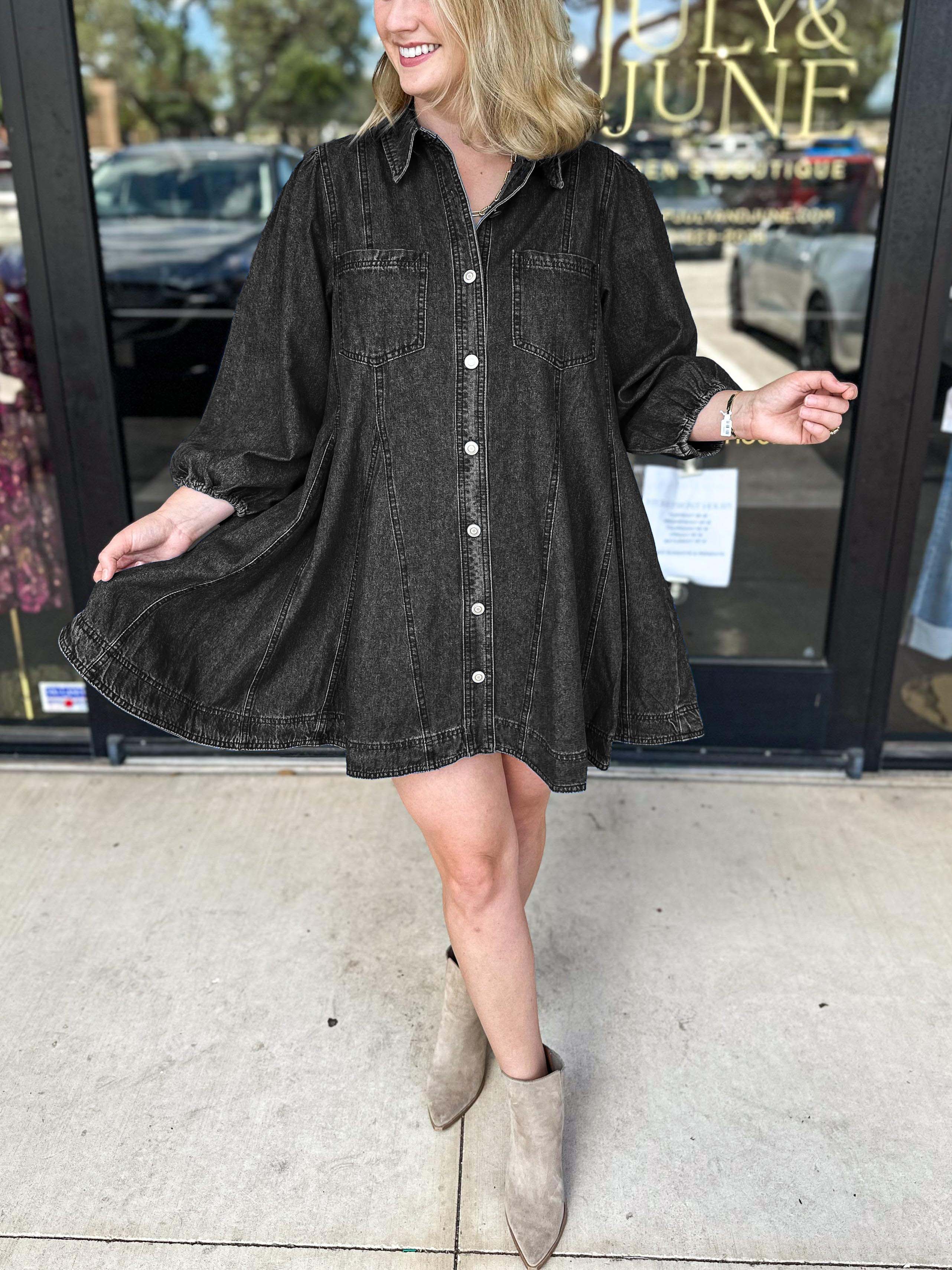 Women's Flowy Button Down Flirty Denim Dress