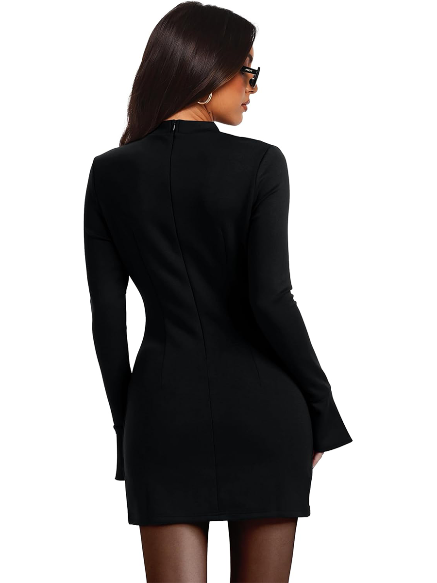 Women's Long Sleeve Mock Neck Dress Party Club Bodycon Mini Dresses