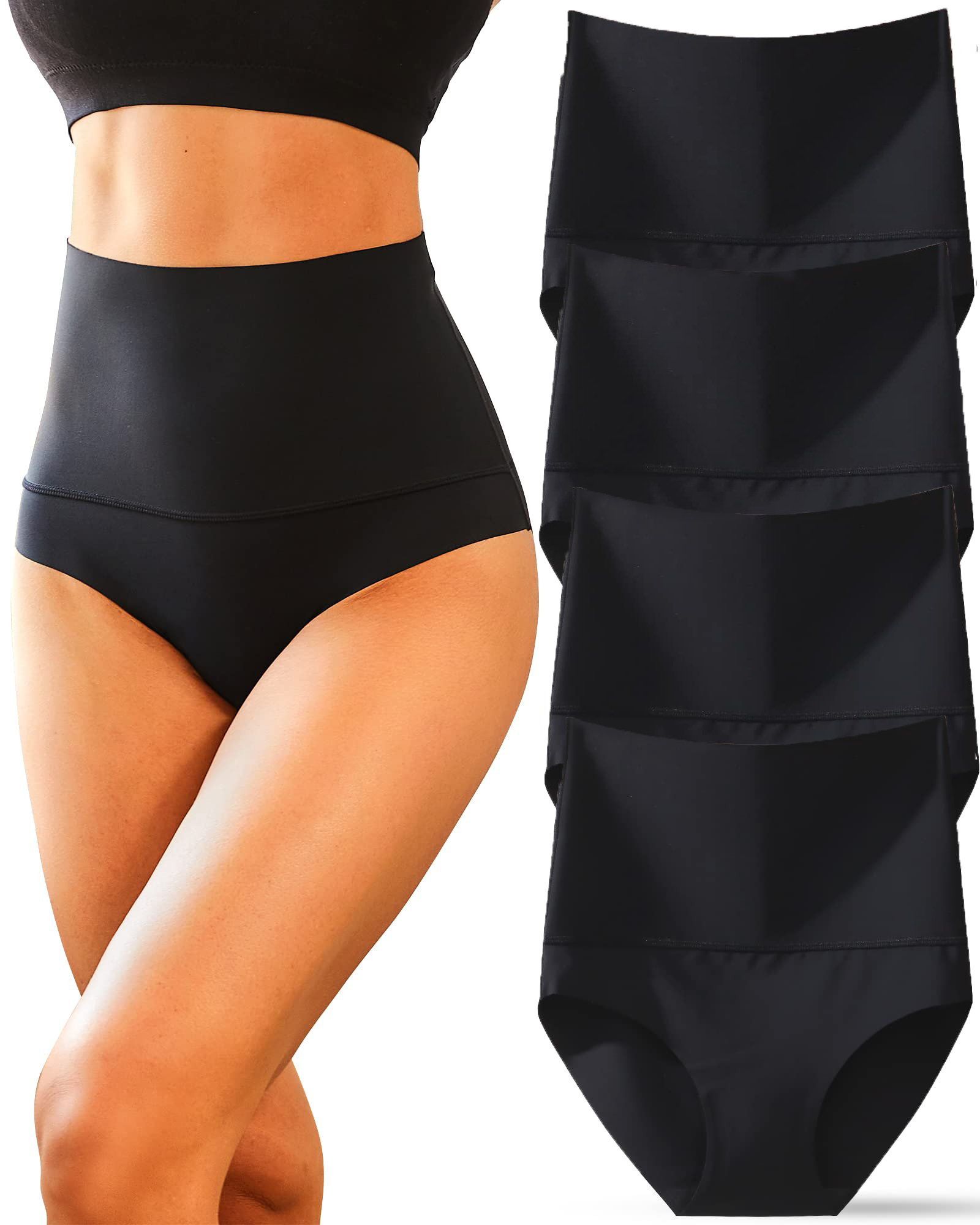  Women's High Waisted Nylon Brief No Show Tummy Control Underwear