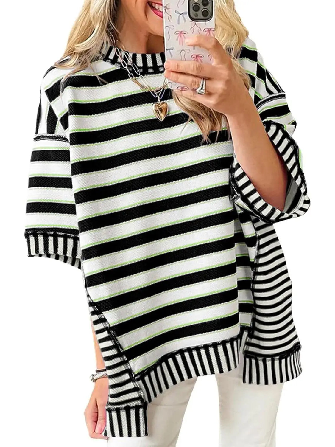 🔥Women's Mixed Stripes Oversized T-shirt