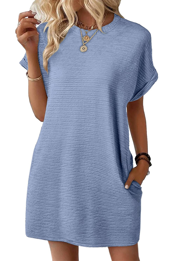 Women's Crewneck Short Sleeve Textured Mini Dress Casual Beach Vacation Dresses