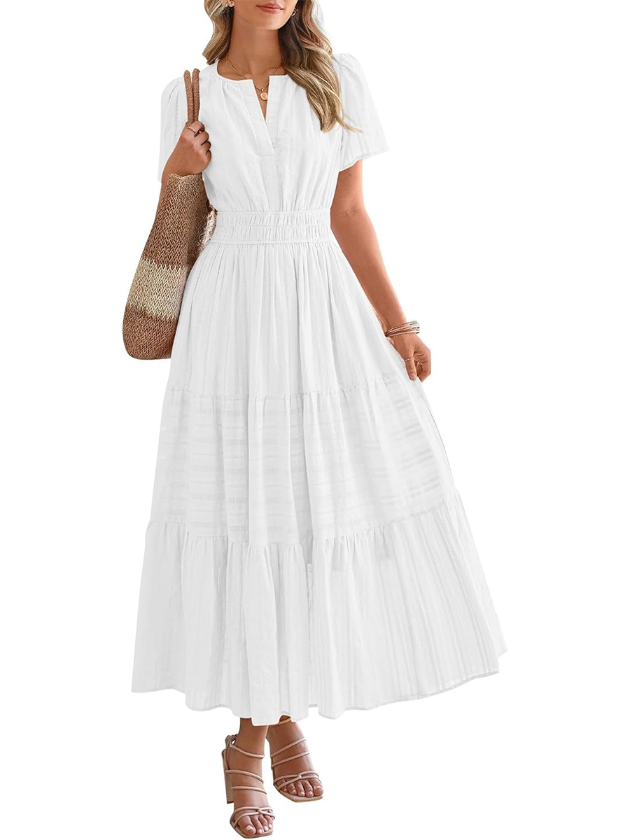 HOT SALE Womens Summer Lightweight Short Sleeve V Casual Midi Maxi Dresses