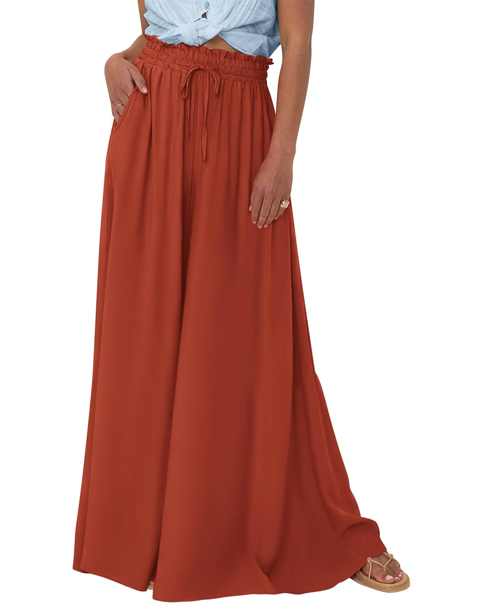 HOT SALE Women's Casual Floral Solid High Waist Wide Leg Pants