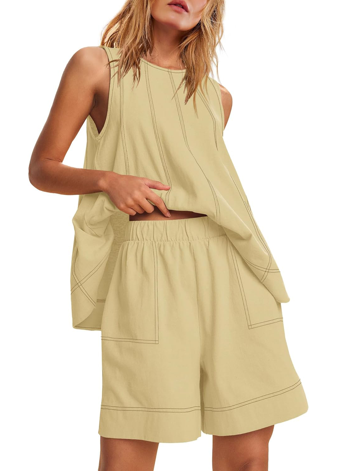 HOT SALE Women's Stitching Sleeveless Tank Top and Shorts Sets