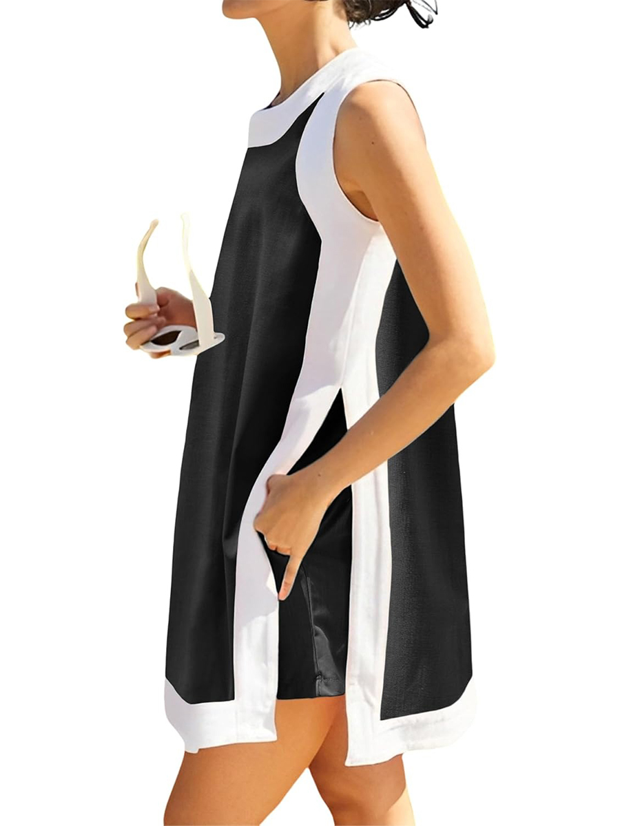 Women's Casual Color Block Sleeveless Tops Matching Shorts Set