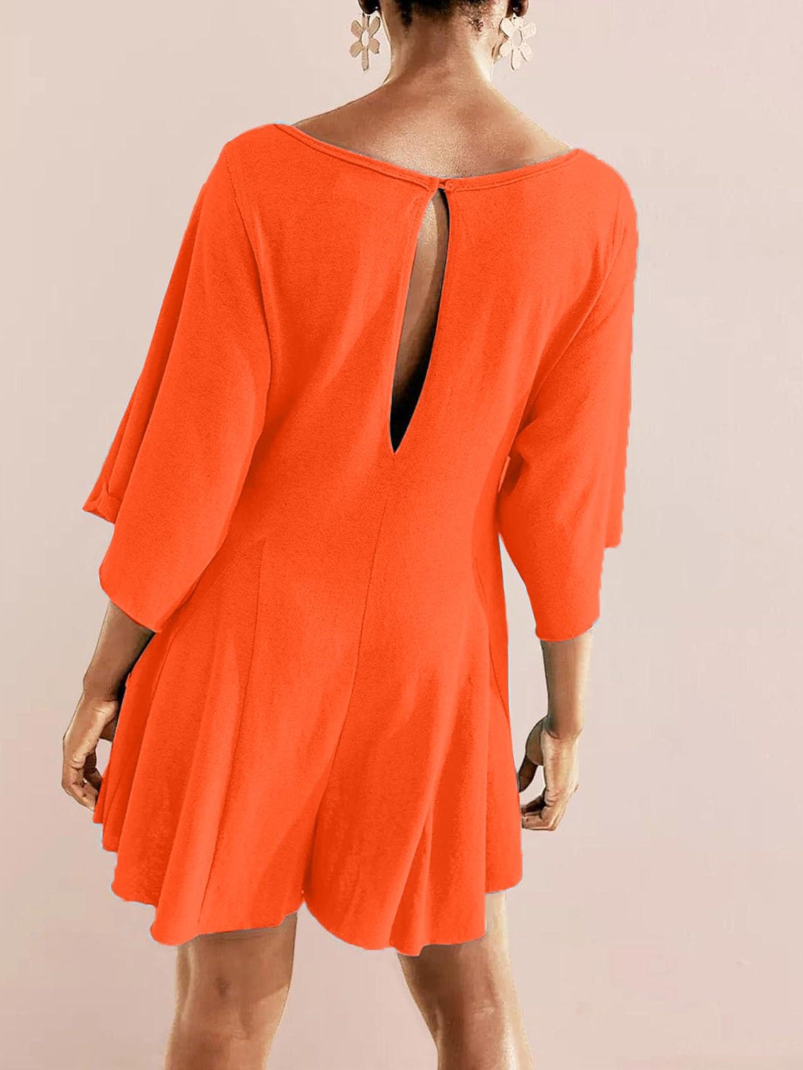 Women's Short Sleeve Loose Ruffled Short Romper Dress with Pocket