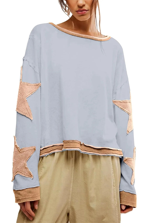 Women's Oversized Star Sweatshirt Long Sleeve Shirt Drop