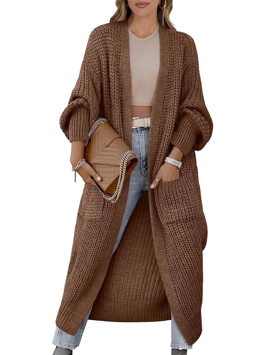 Women's Open Front Knit Long Cardigan Sweaters with Pockets