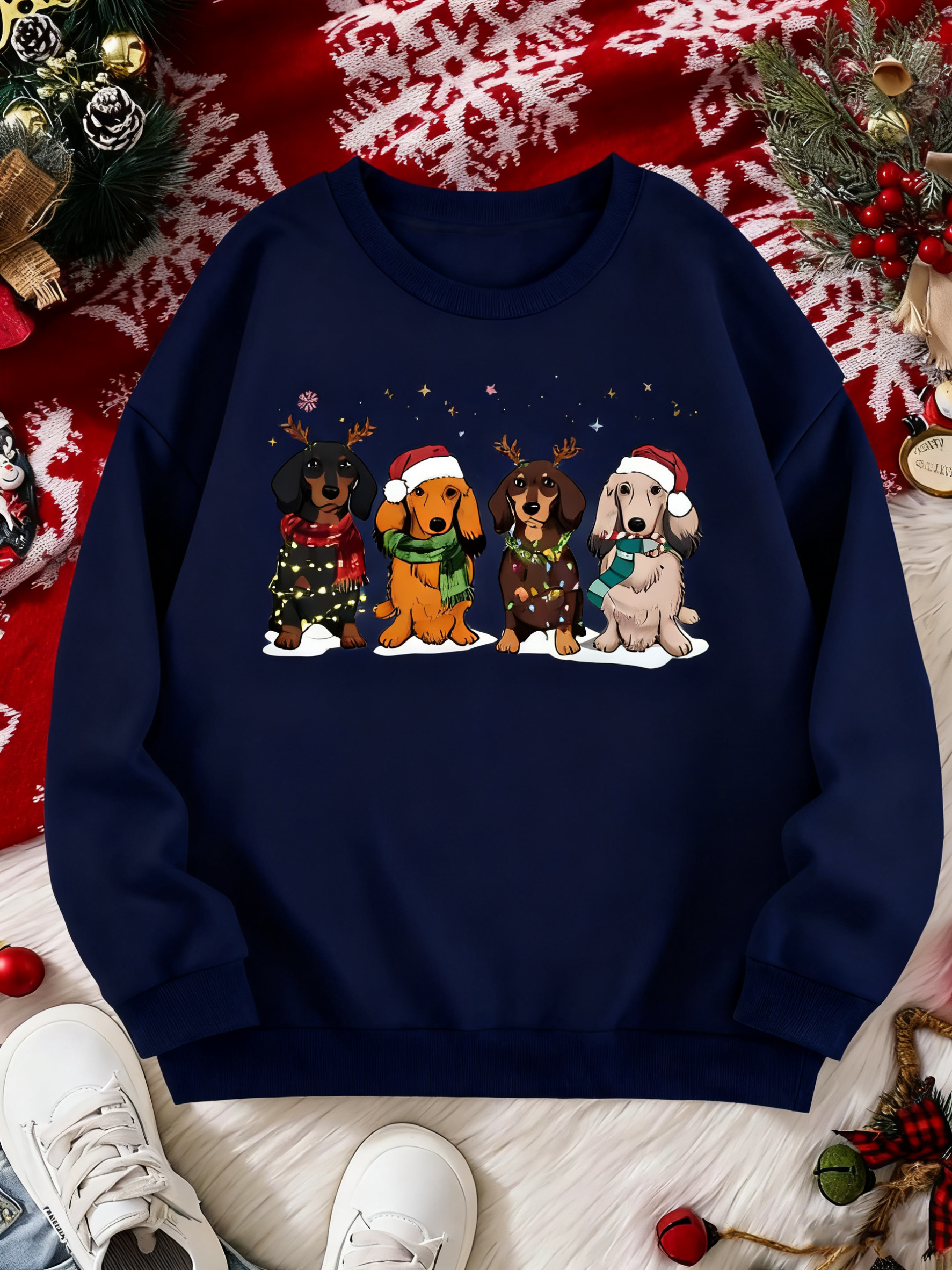 Cute Dachshund Christmas Sweatshirt, Dog Lover Shirt