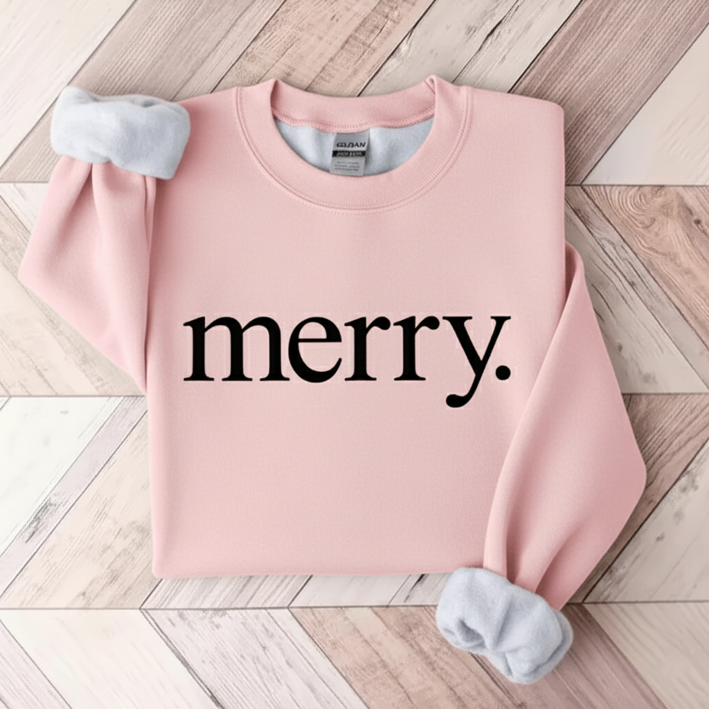 "merry." Crewneck Minimalist Christmas Sweatshirt