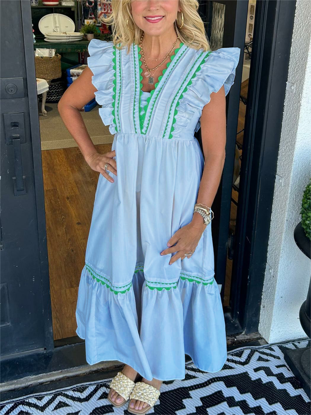 🔥Summer Hot Sale Women's V-Neck Ruffle Sleeve Maxi Dress (Buy 2 Free Shipping)