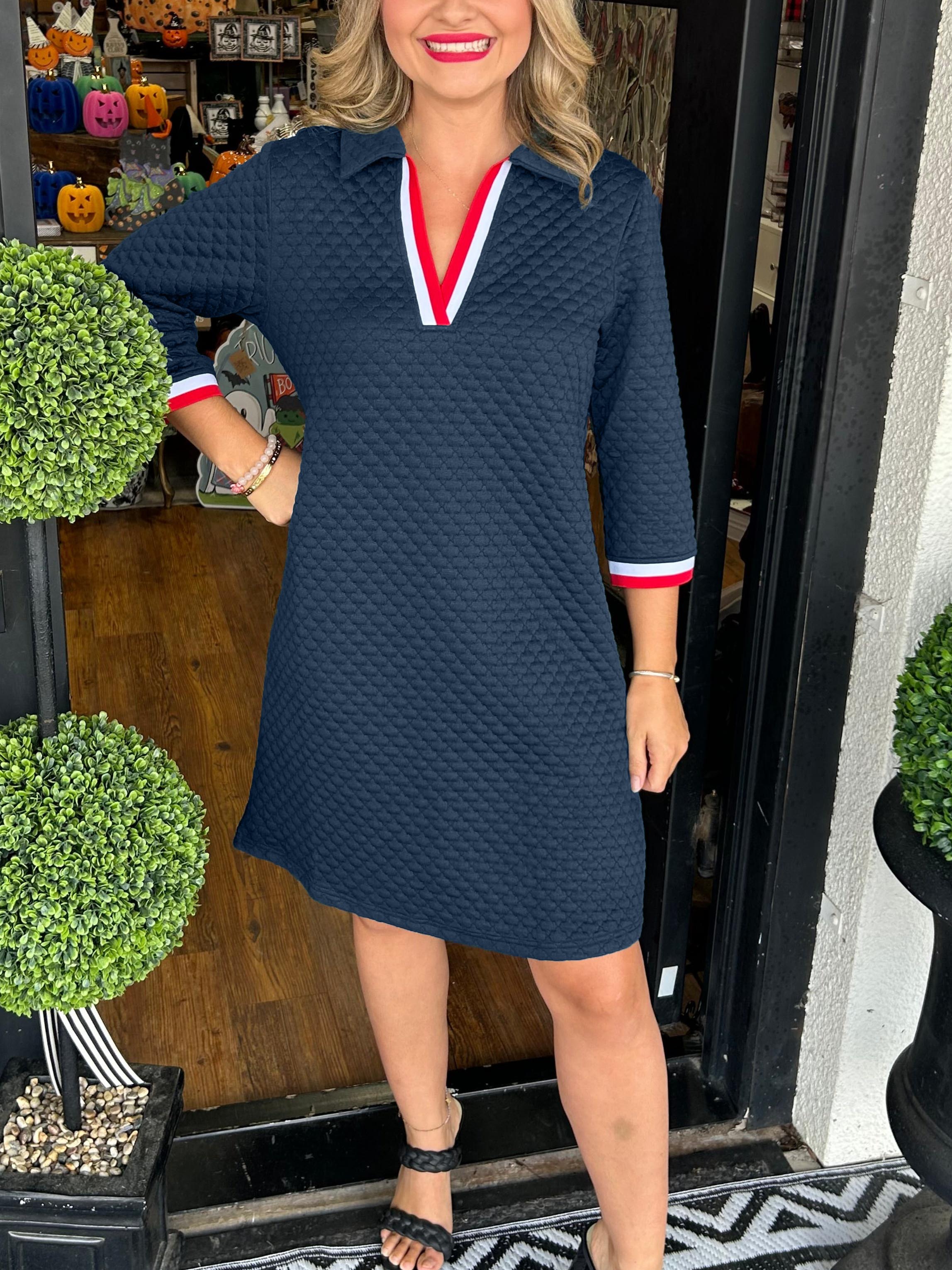 Textured Contrasting V-neck Dress (Buy 2 Free Shipping)