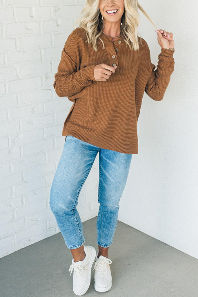 Henley Waffle Knit Sweater