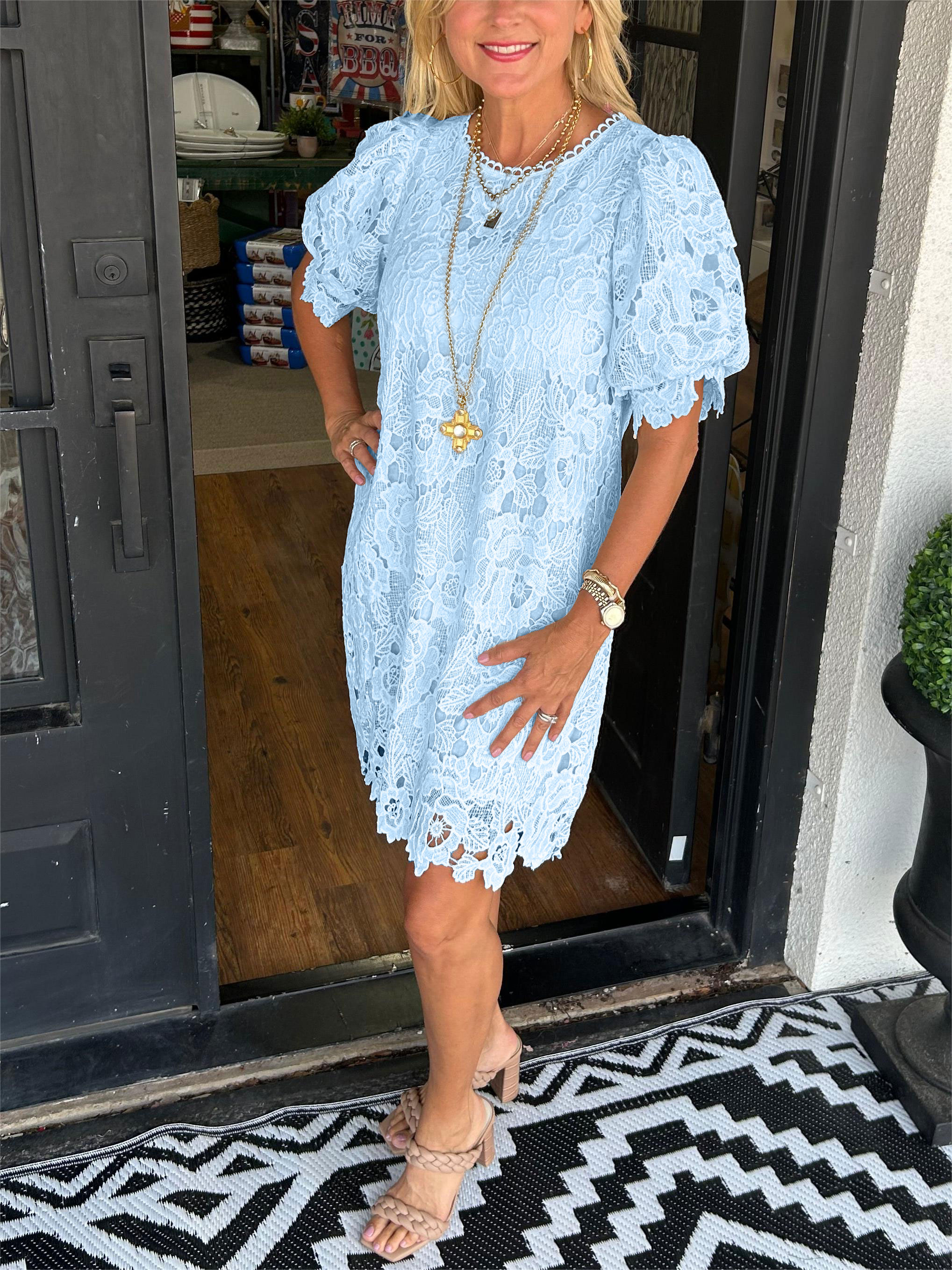 ✨Women's Floral Lace Puff Sleeve Dress 🔥Buy 2 Free Shipping