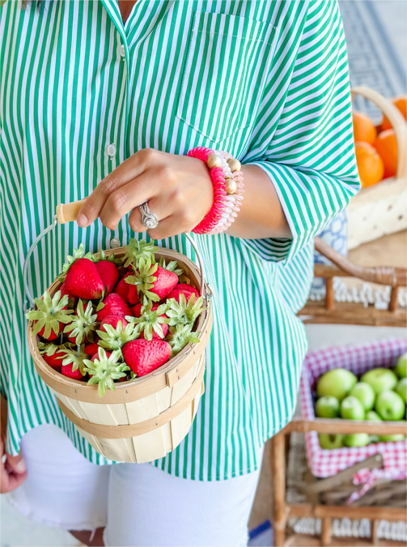 Striped button shirt side slit hem Swing Top