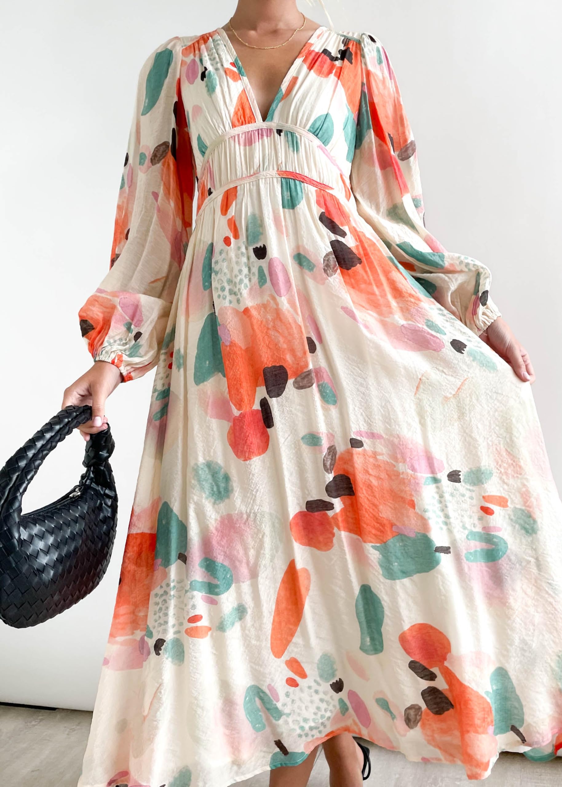 ⏰Women's 2024 Long Sleeve Boho Floral Maxi Dress-hivebabe.com
