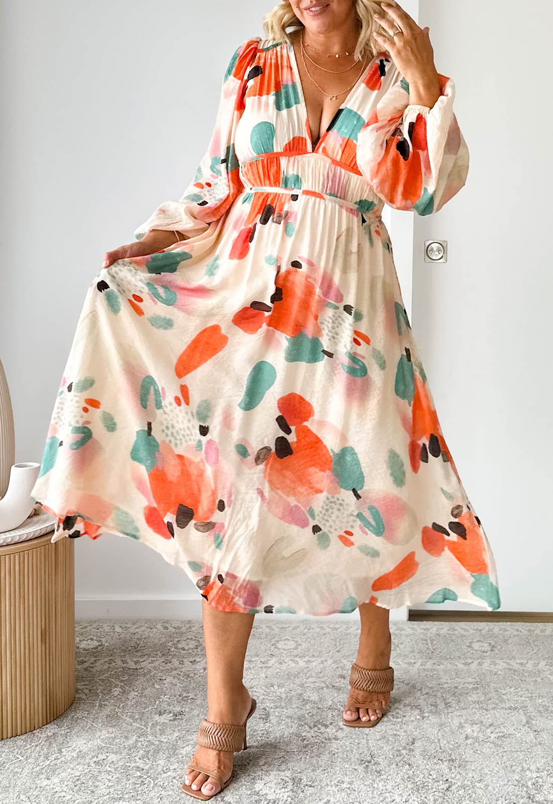 ⏰Women's 2024 Long Sleeve Boho Floral Maxi Dress-hivebabe.com
