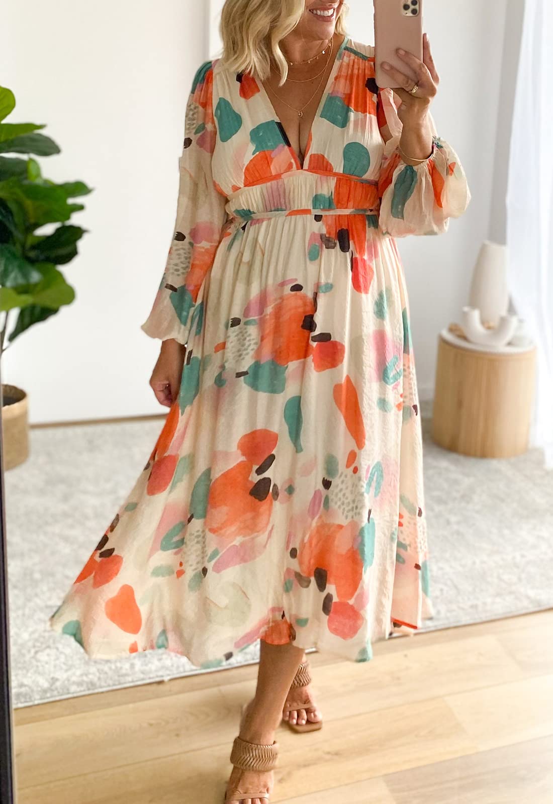 ⏰Women's 2024 Long Sleeve Boho Floral Maxi Dress-hivebabe.com