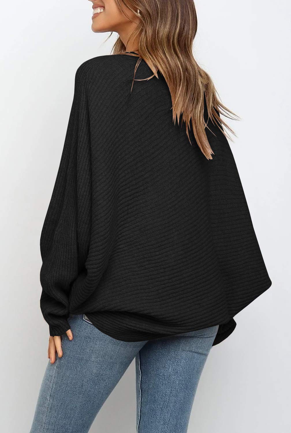 Women's Oversized Crewneck Batwing Puff Sleeve Cable Pullover Sweater