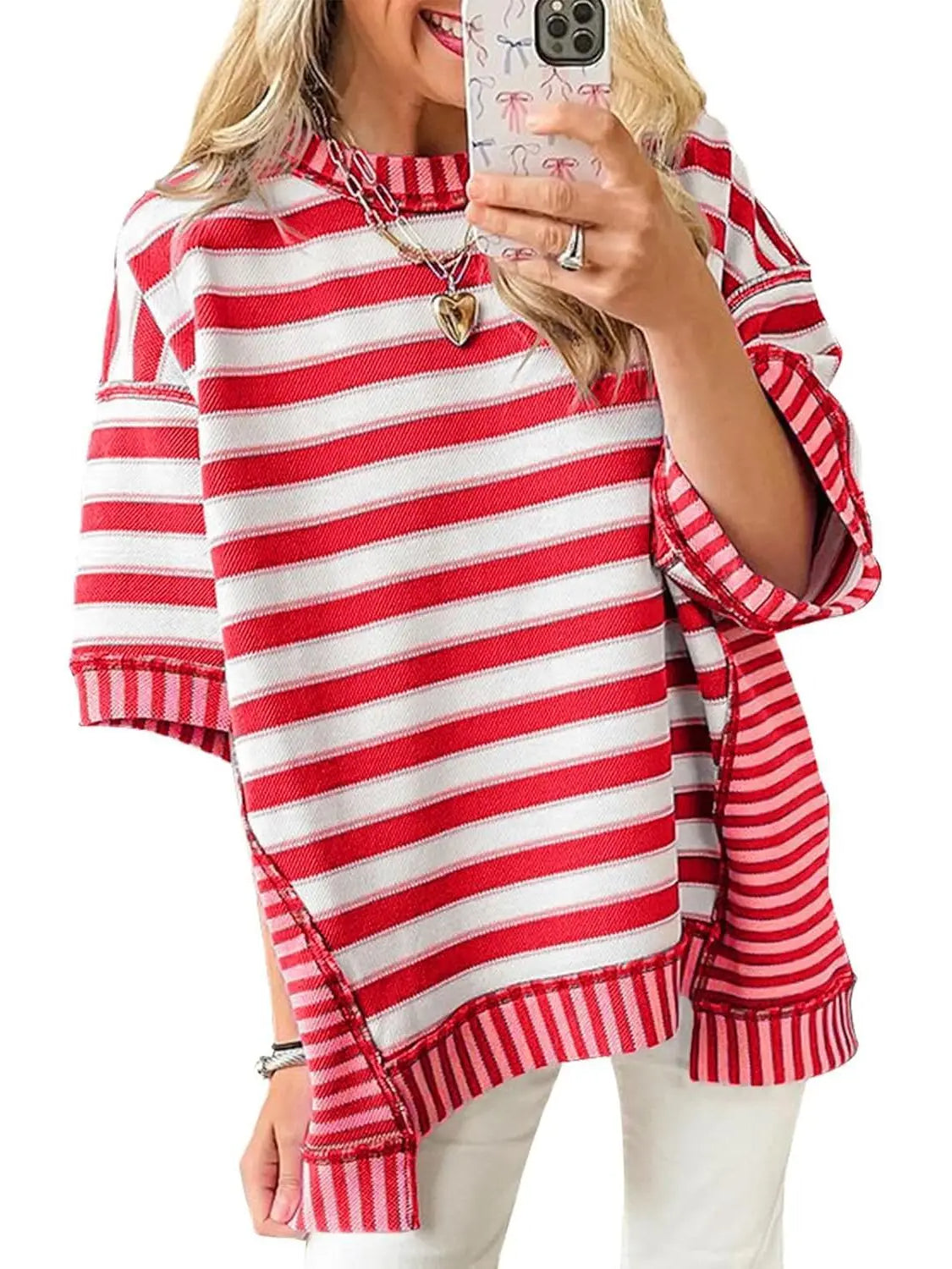 🔥Women's Mixed Stripes Oversized T-shirt