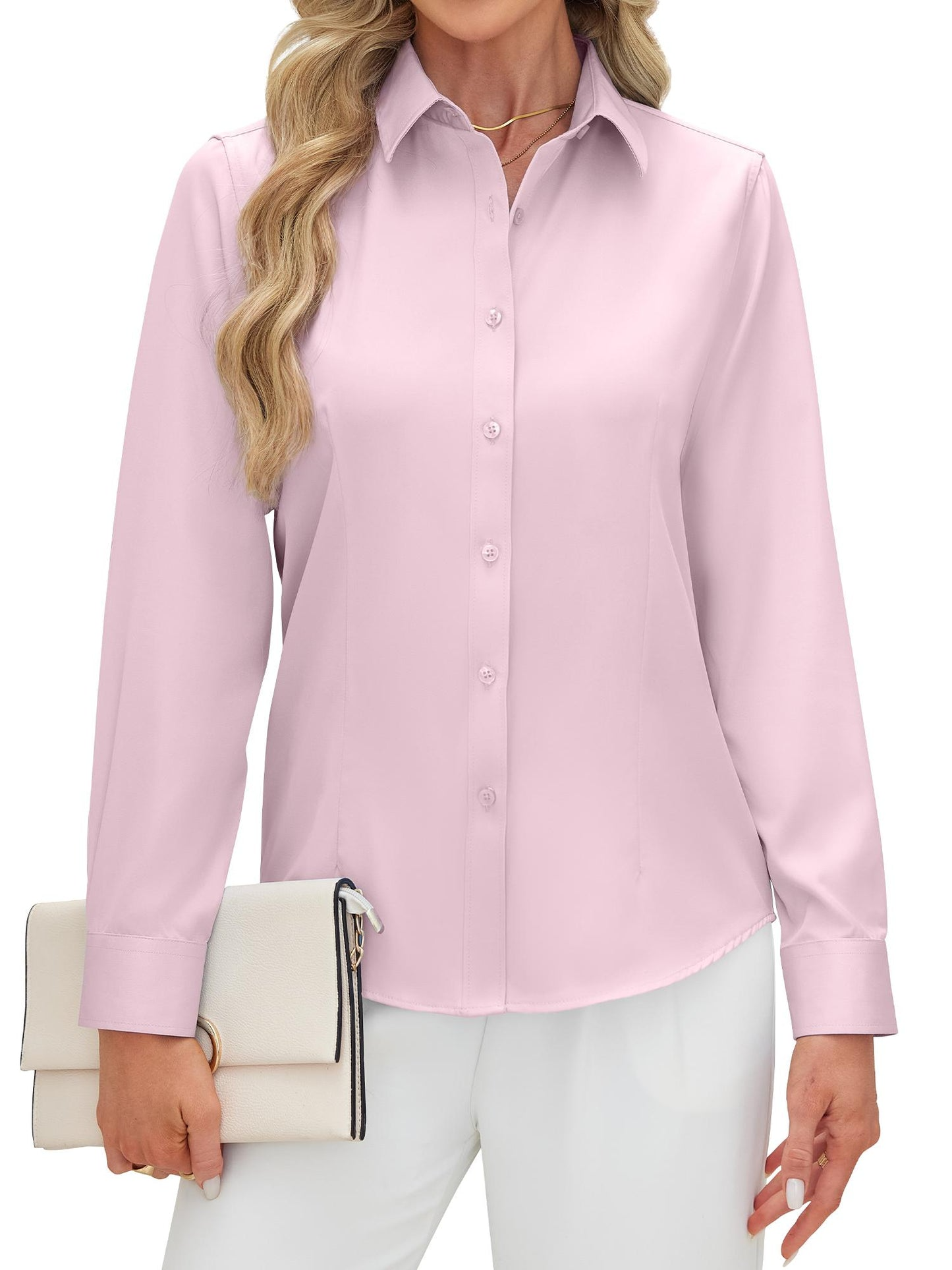 Women's Long Sleeve Button Down Shirts Wrinkle-Free Office Work Blouse