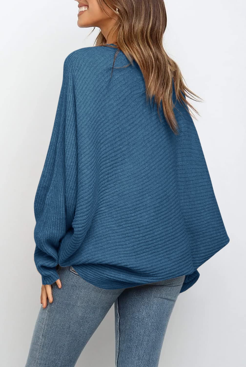 Women's Oversized Crewneck Batwing Puff Sleeve Cable Pullover Sweater
