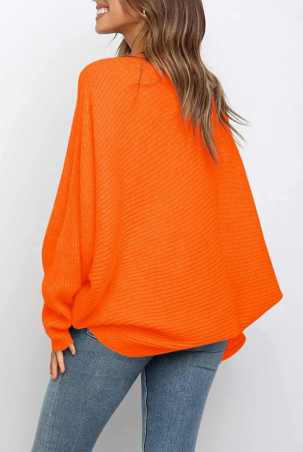 Women's Oversized Crewneck Batwing Puff Sleeve Cable Pullover Sweater